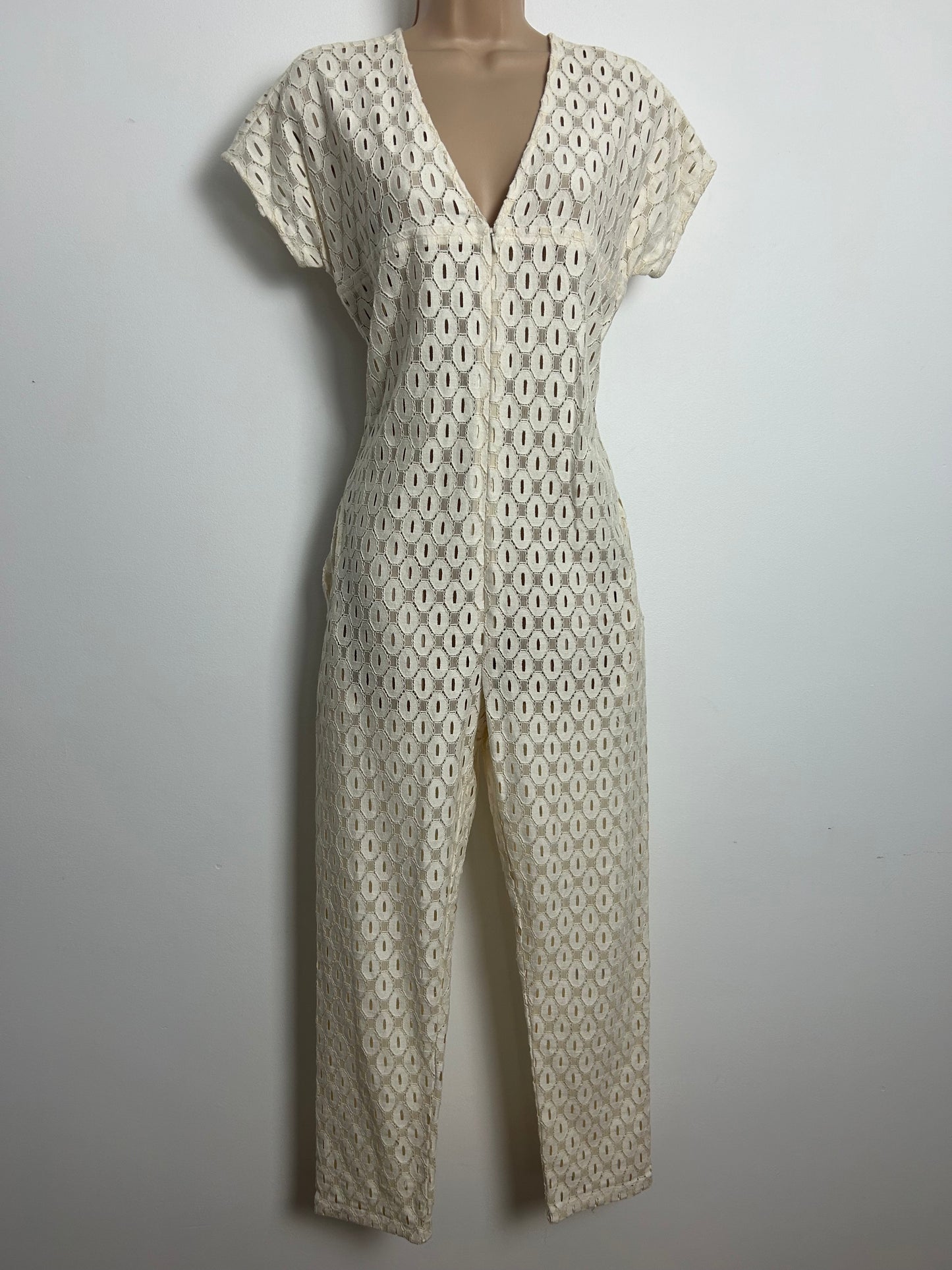 Designer RACHEL COMEY Size 2 (UK Size 10) Cream Cotton Mix Lace "Glinda" Jumpsuit RRP £664 £