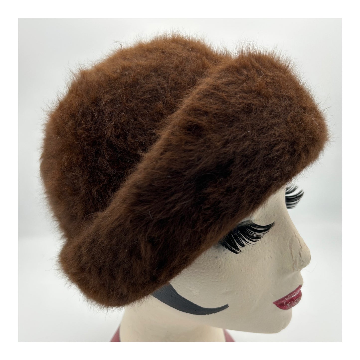 Vintage KANGORA Chocolate Brown Soft Fluffy Angora Mix Hat