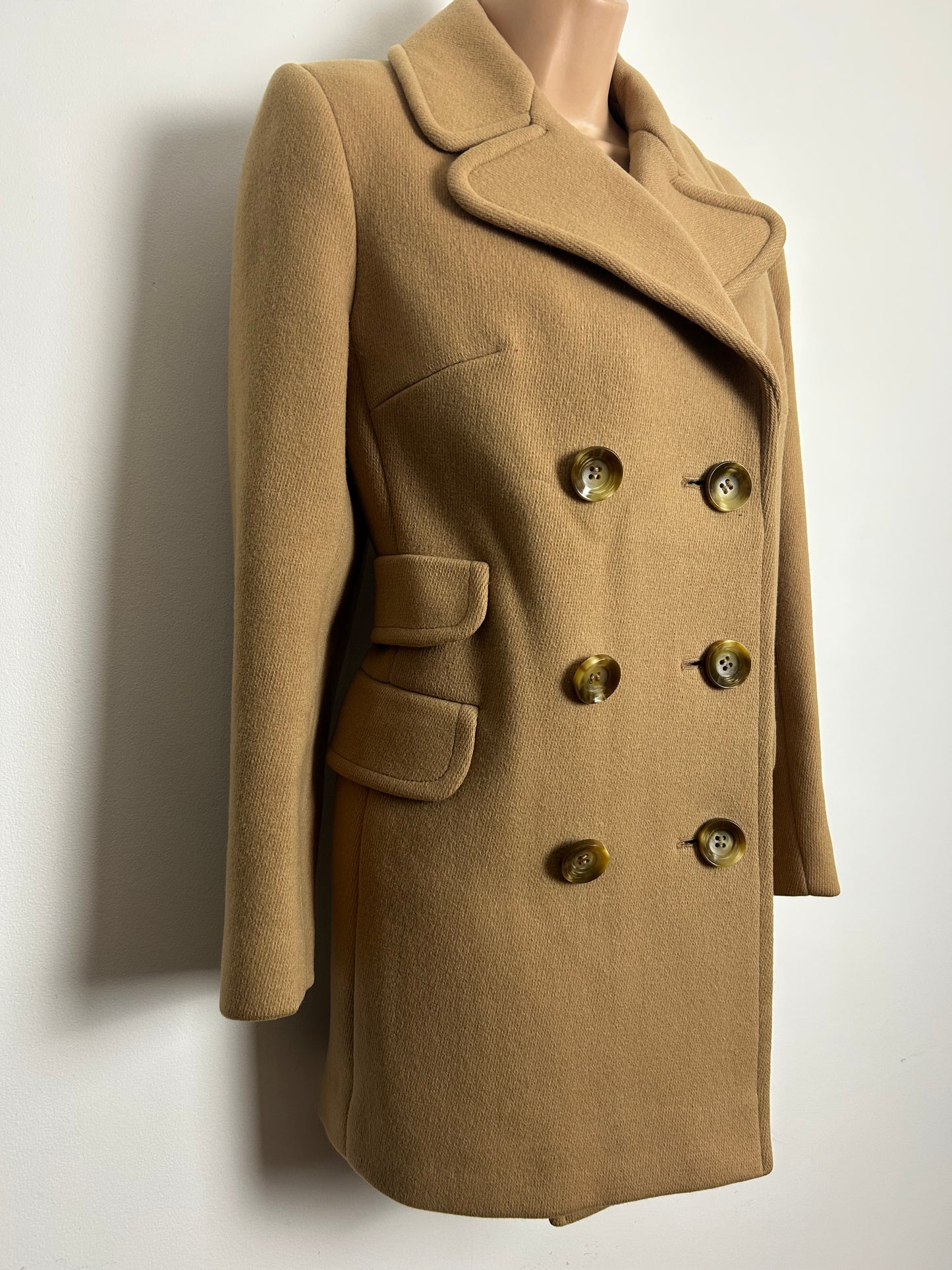 Vintage 1960s EASTEX ROVERCOAT Size 10-12 Camel Pure New Wool Double Breasted Pea Coat