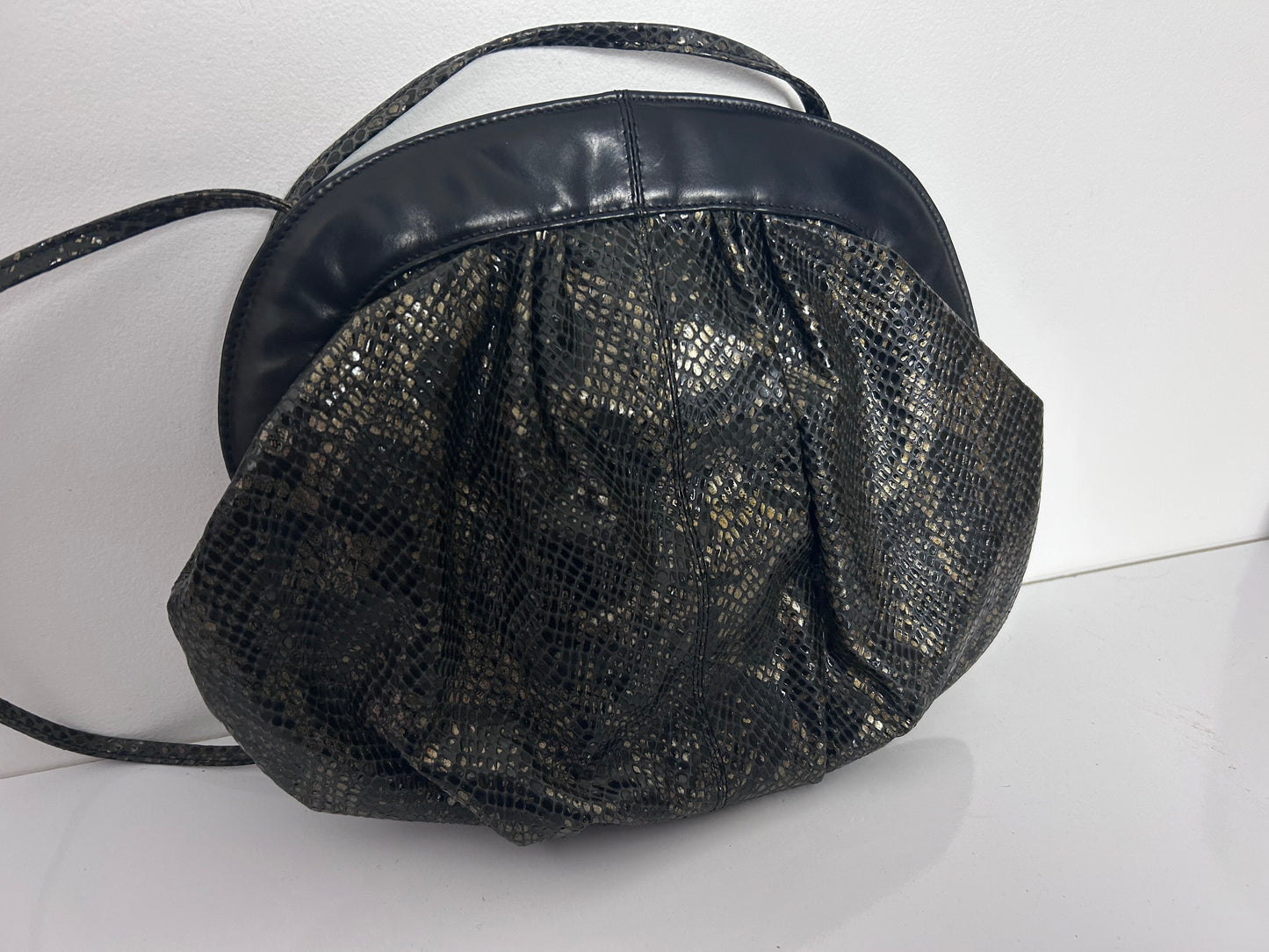 Vintage 1980s RENATA Black & Silver Mock Snake Skin Popper Fastening Shoulder Bag