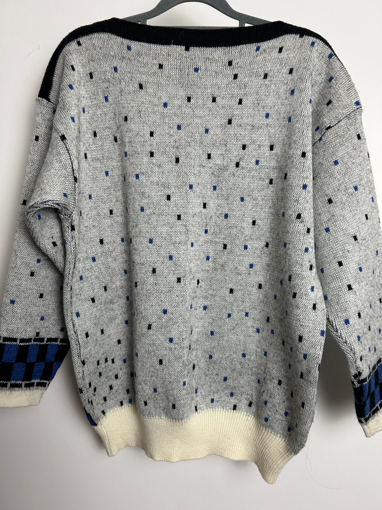 Vintage 1980 1990s Up To Size 14/16 Grey Black & Blue Dalmatian Dog Sequin & Bead Detail Long Sleeve Jumper