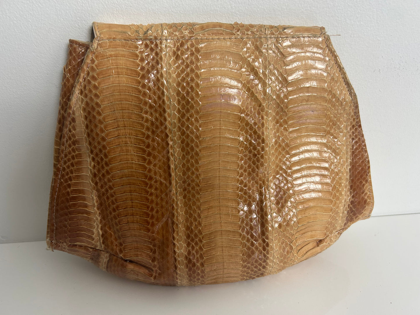 Vintage Early 1980s J. RENEE Warm Honey Tan Real Snake Skin Clutch Bag