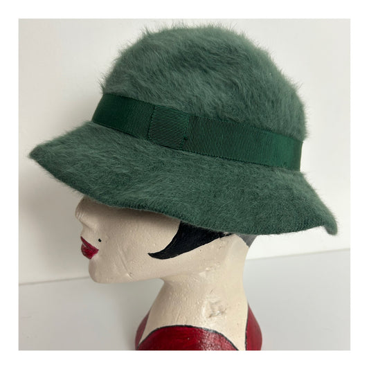 Vintage Austrian Moss Green Angora Mix Trilby Style Hat