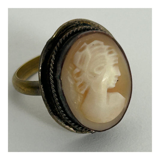 Antique Victorian Pinchbeck Real Shell Cameo Ring Size O