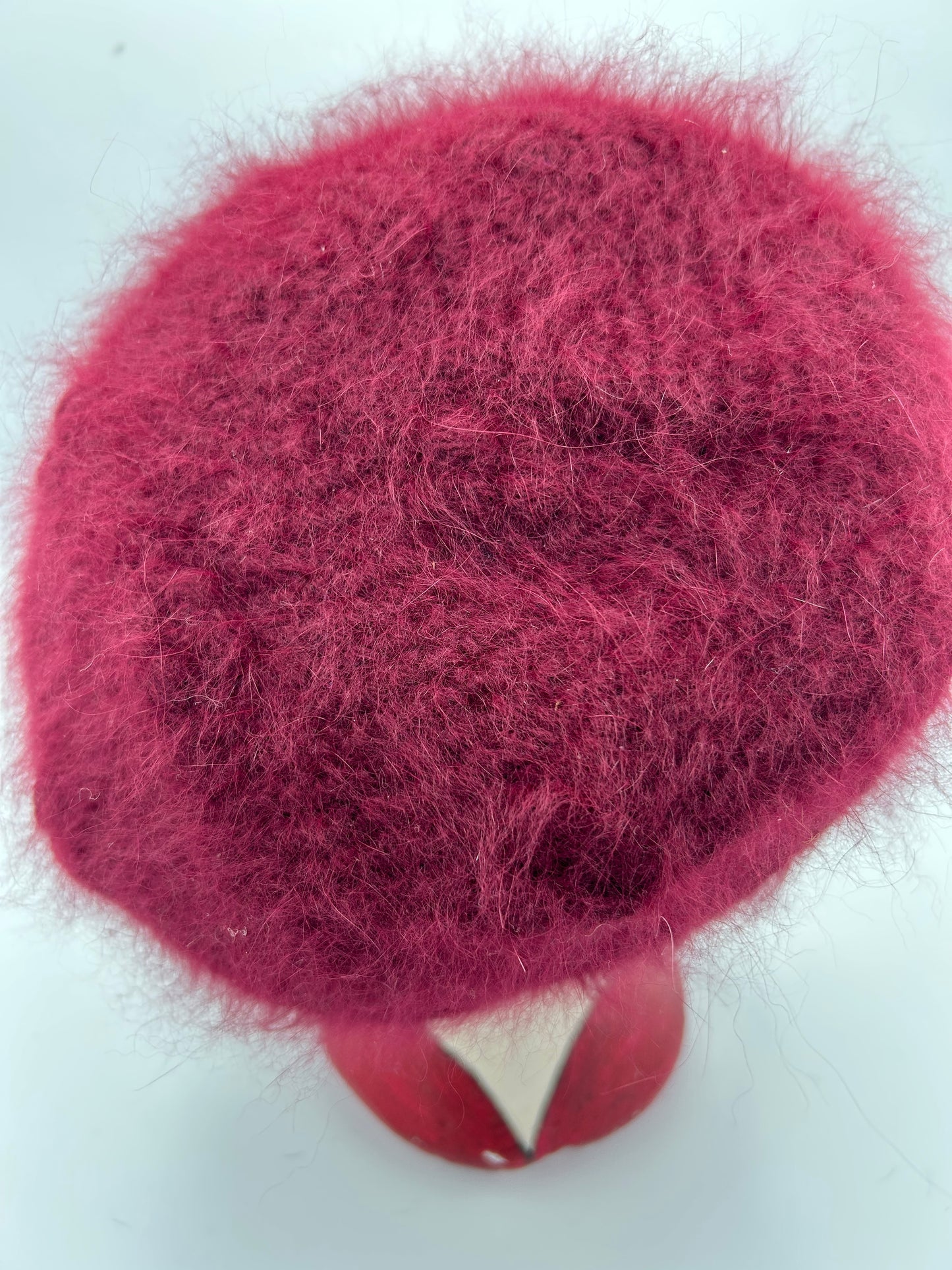 Vintage 1980s Handmade Raspberry Angora & Wool Mix Super Soft Beret Style Winter Hat