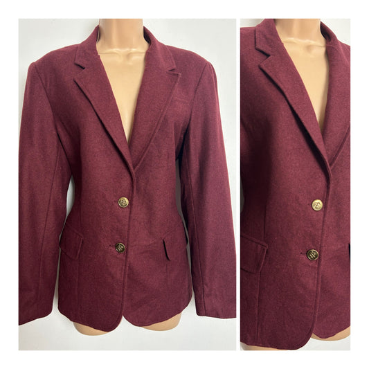 Vintage 1980s HARRINGTON SQUARE Size 12 Wine Red 65% Pure New Wool Blazer