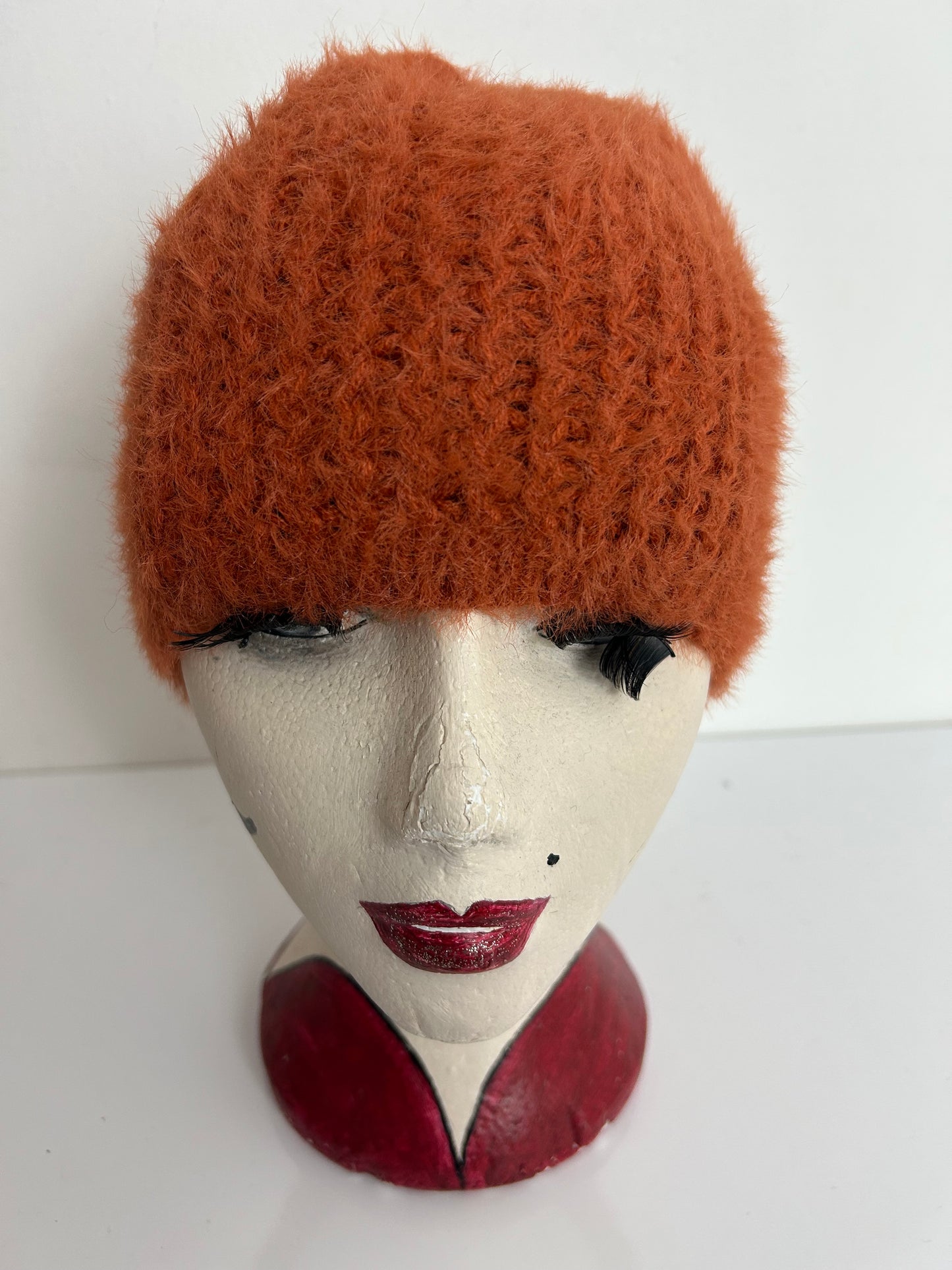 Vintage Rusty Brown Wool & Angora Knit Beanie Style Hat