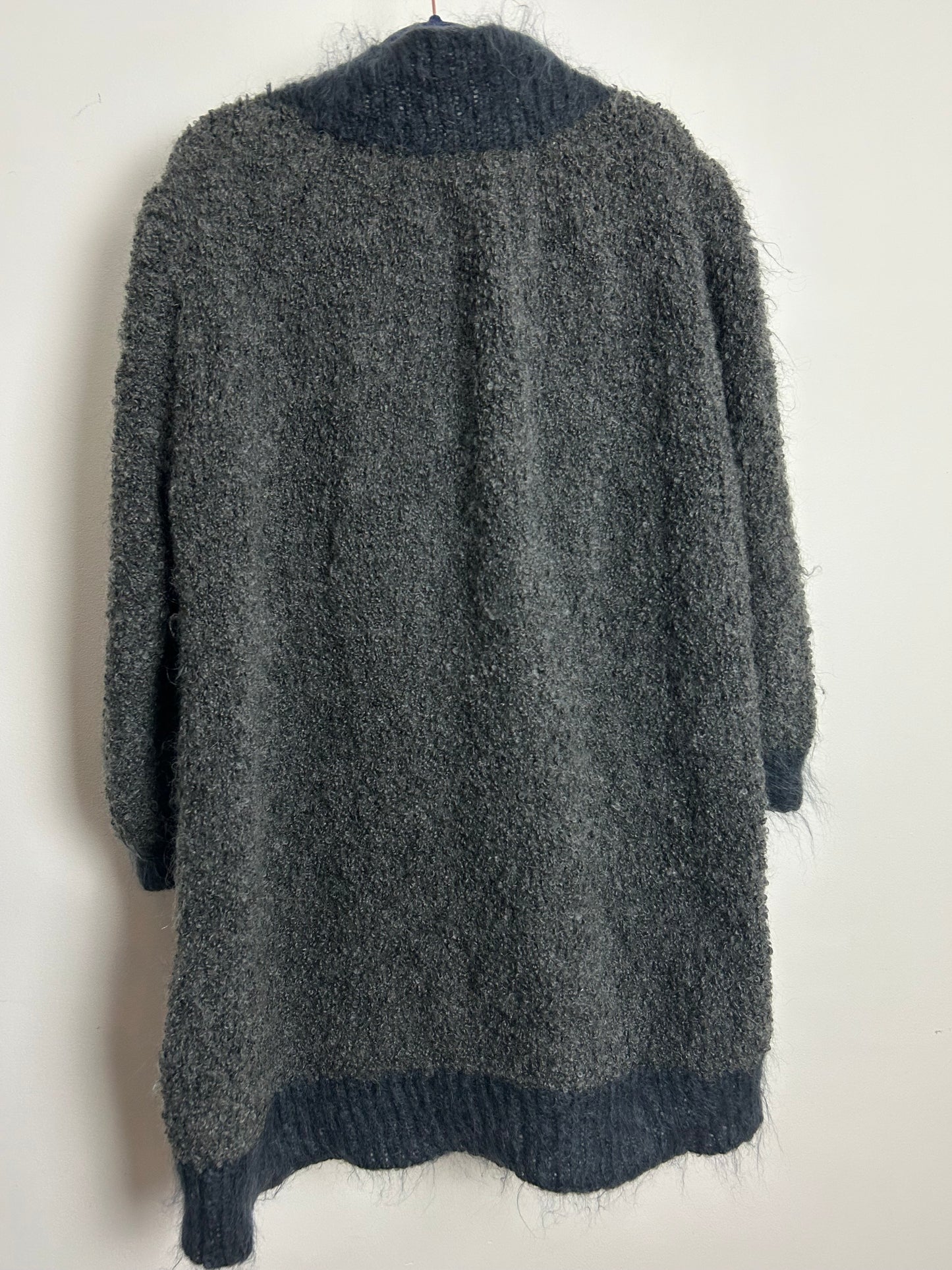 Vintage 1980s Size XL Over Size Grey Boucle Mohair Mix Fully Lined Cardigan Coatigan
