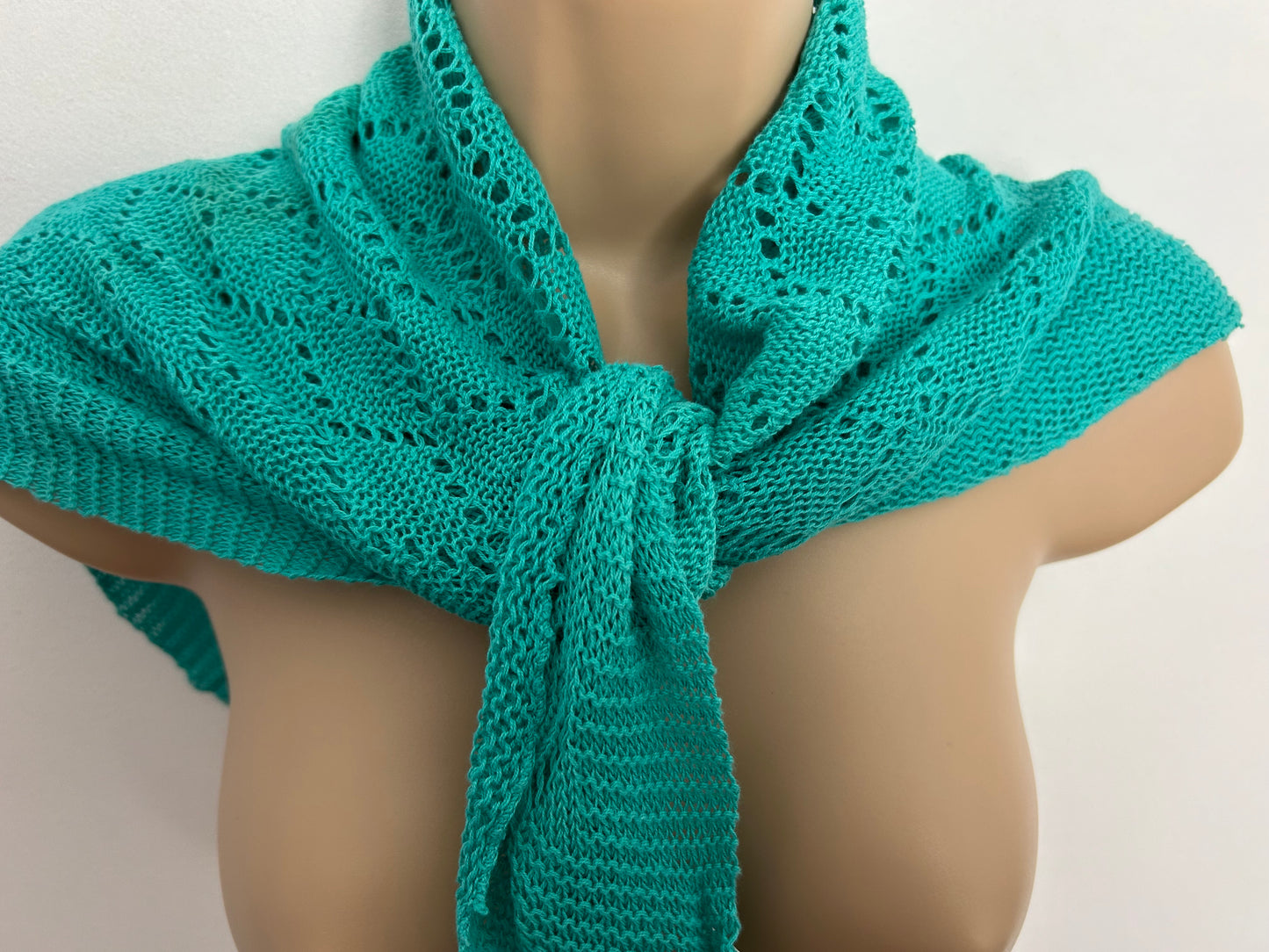 Vintage Late 1980s/1990s LAURA ASHLEY Turquoise 100% Cotton Crochet Neck Scarf