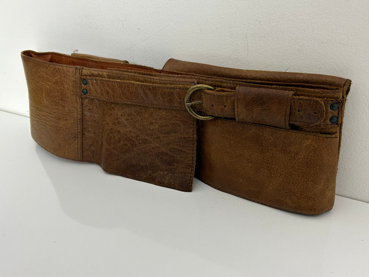 Vintage 1970s Dark Tan Brown Leather Money Market Traders Utility Belt