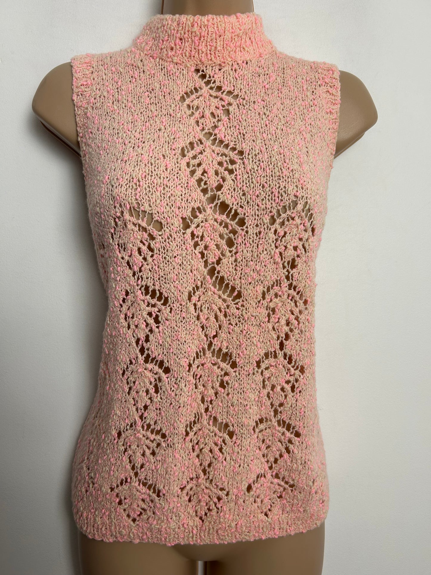 Vintage 1960s Size 10-12 Pin Tones Bobble Wool Turtle Neck Sleeveless Jumper/Tank Top