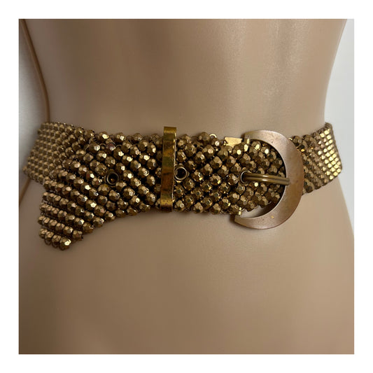 Vintage Dark Gold Tone Mixed Metal Multi Faceted Mesh Belt Up to Size 10-12