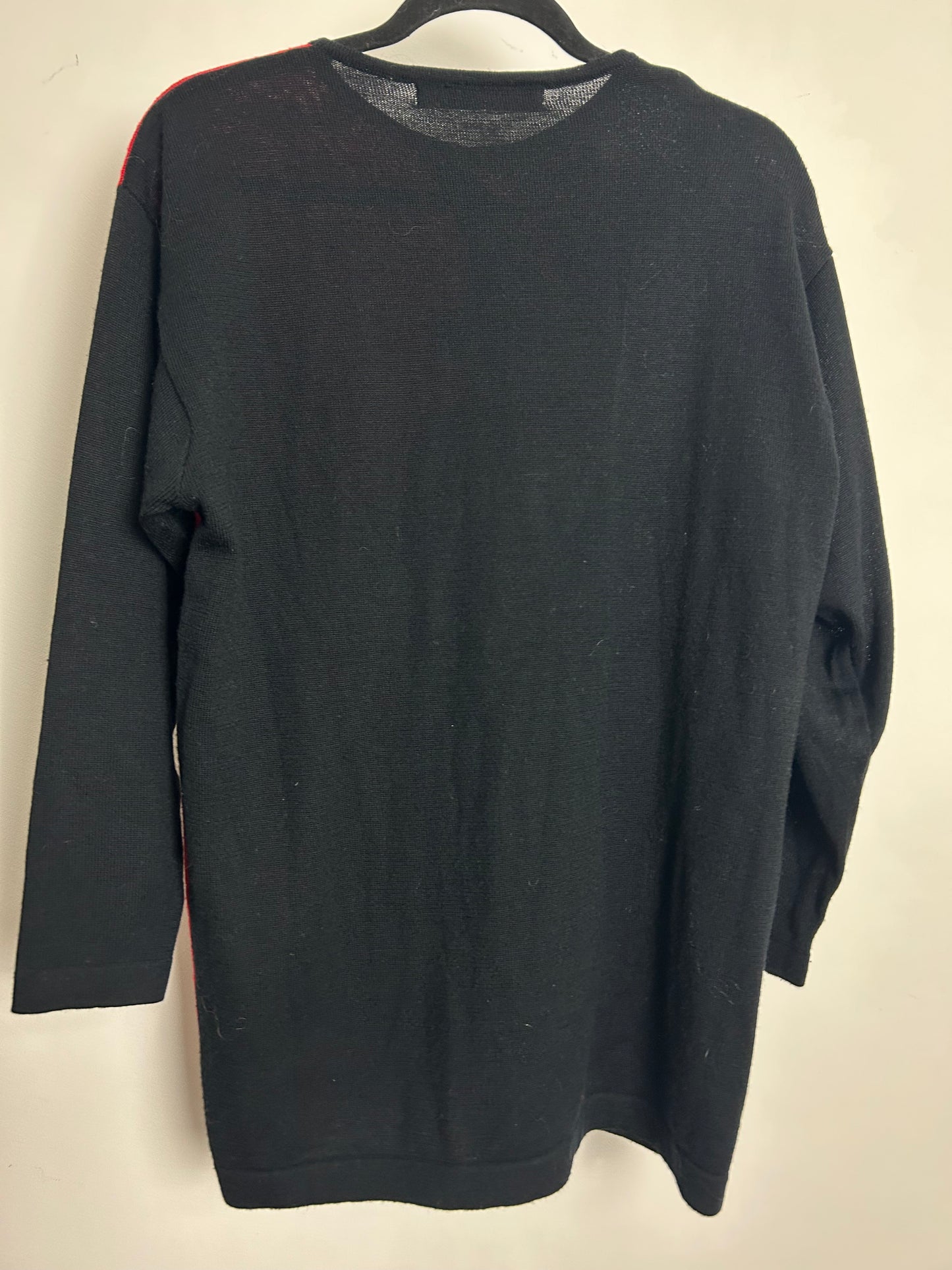 Vintage 1980s1990s  SANTAS Size 12-14 Black & Red Applique & Button Detail Wool Mix Jumper