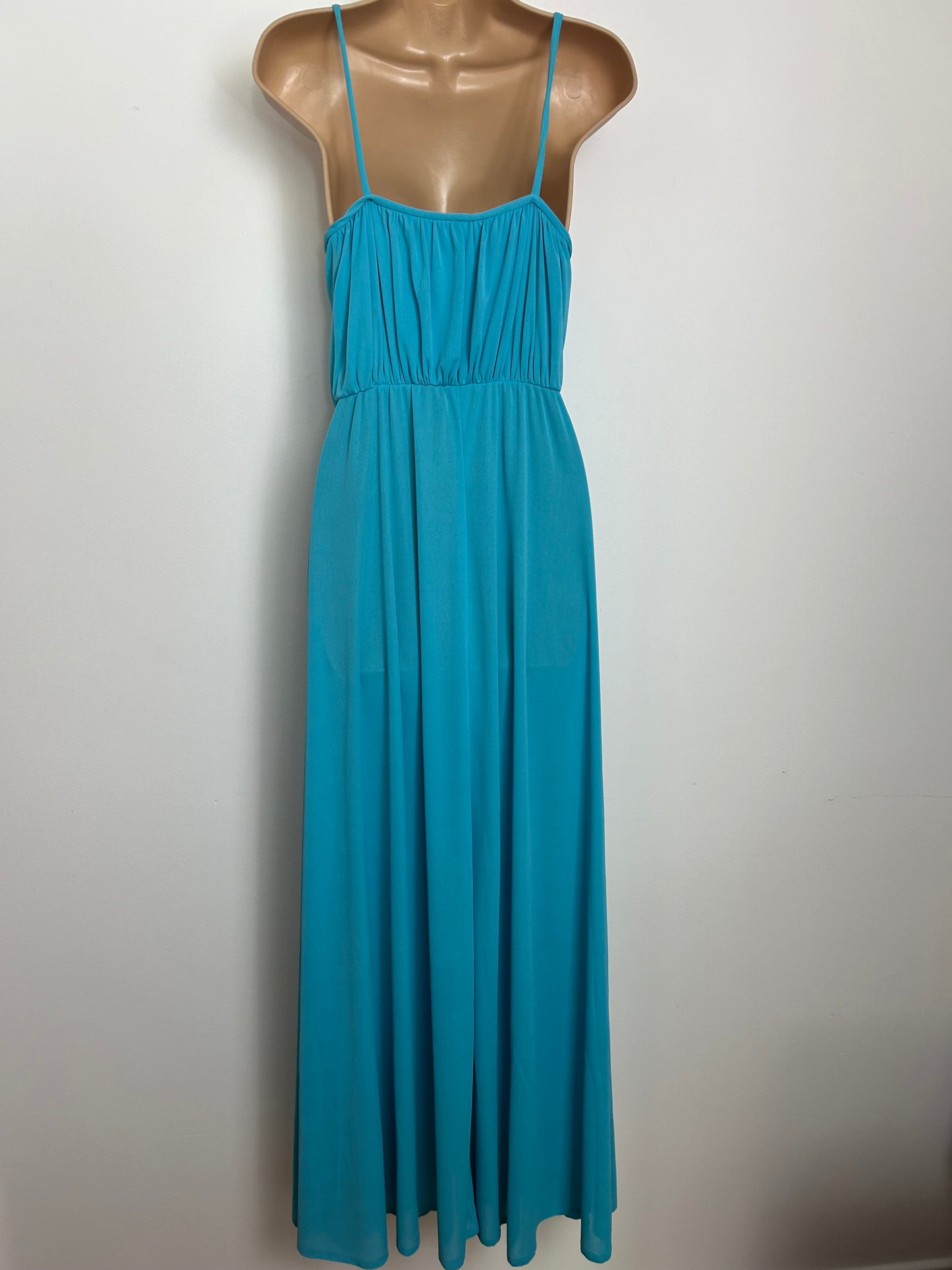 Vintage 1970s Size 12-14 MR DARREN Turquoise Cut Out Panel Strappy Summer Occasion Maxi Dress