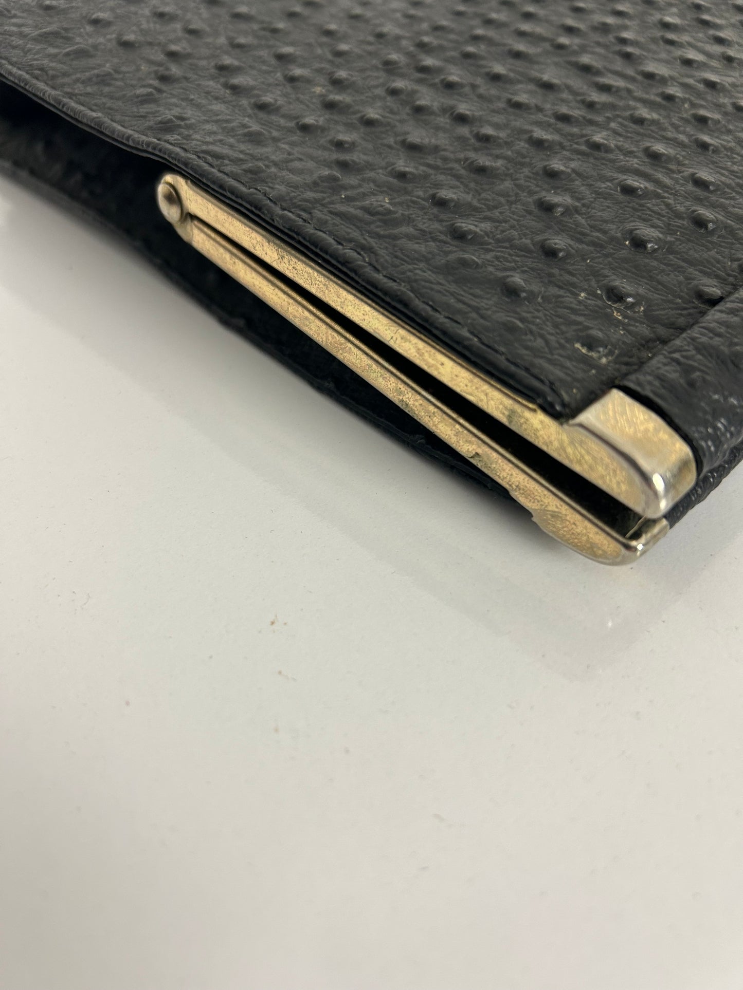 Vintage 1950s Black Ostrich Leather Kelly Style Handbag