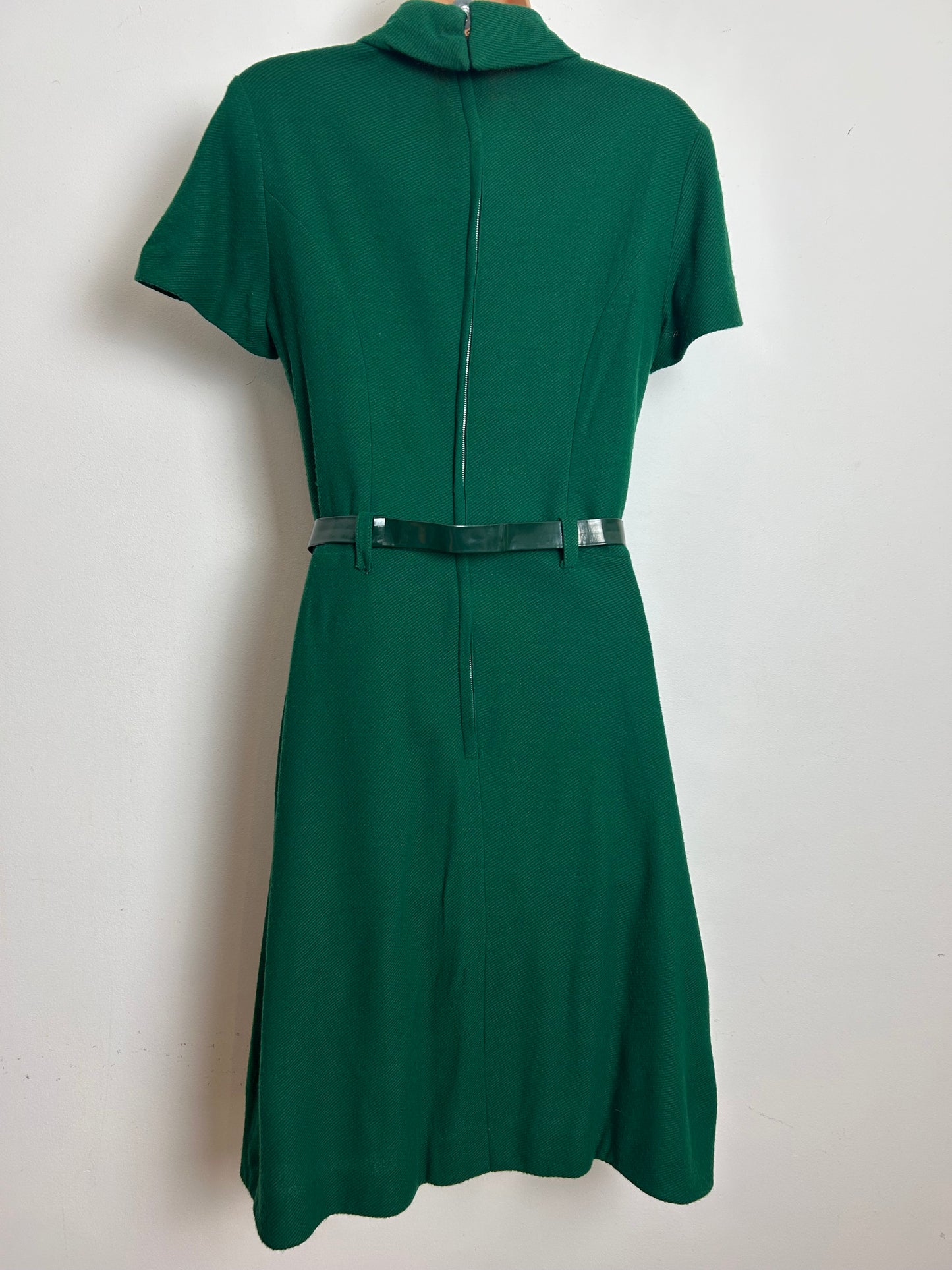 Vintage Early 1960s CARNEGIE OF LONDON Size 12 Bottle Green Velvet Bow Detail 2 Piece Dress & Jacket Suit