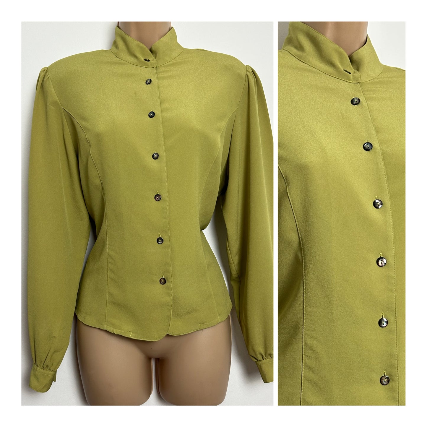 Vintage 1980s C&A Size 12 Olive Green Long Sleeve Blouse