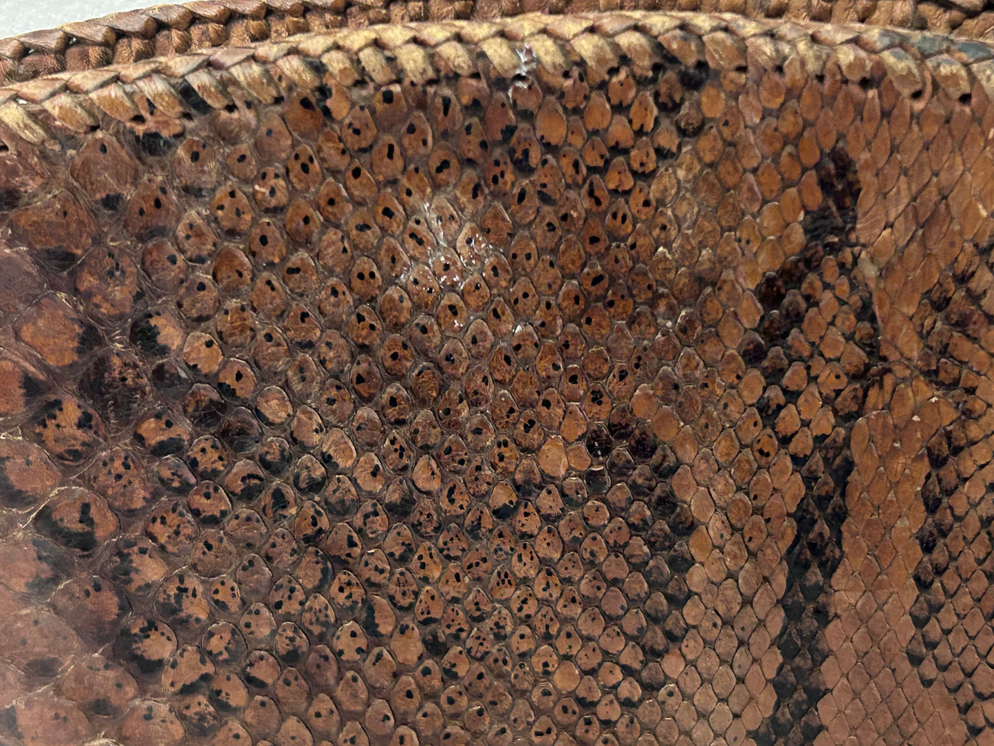 Vintage 1970s Large Brown Reptile Snake Skin Leather Folder Wallet Style Clutch Bag