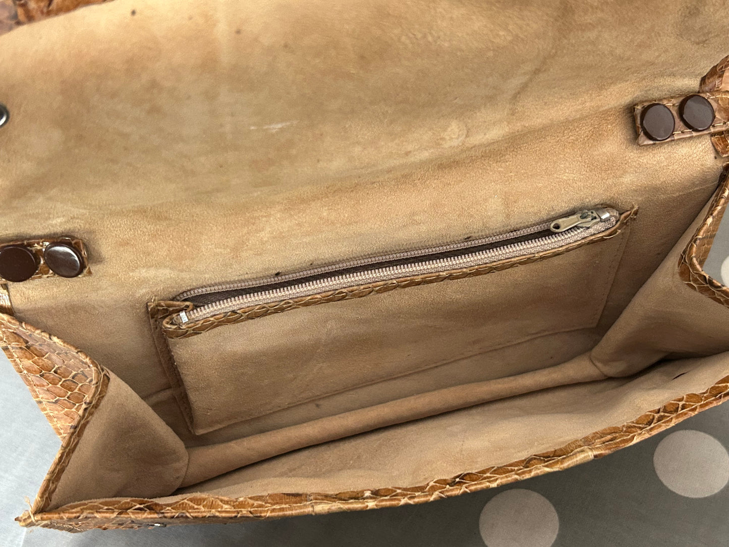 Vintage 1970s Small Tan Brown Real Snake Skin/Reptile Shoulder Bag Or Clutch