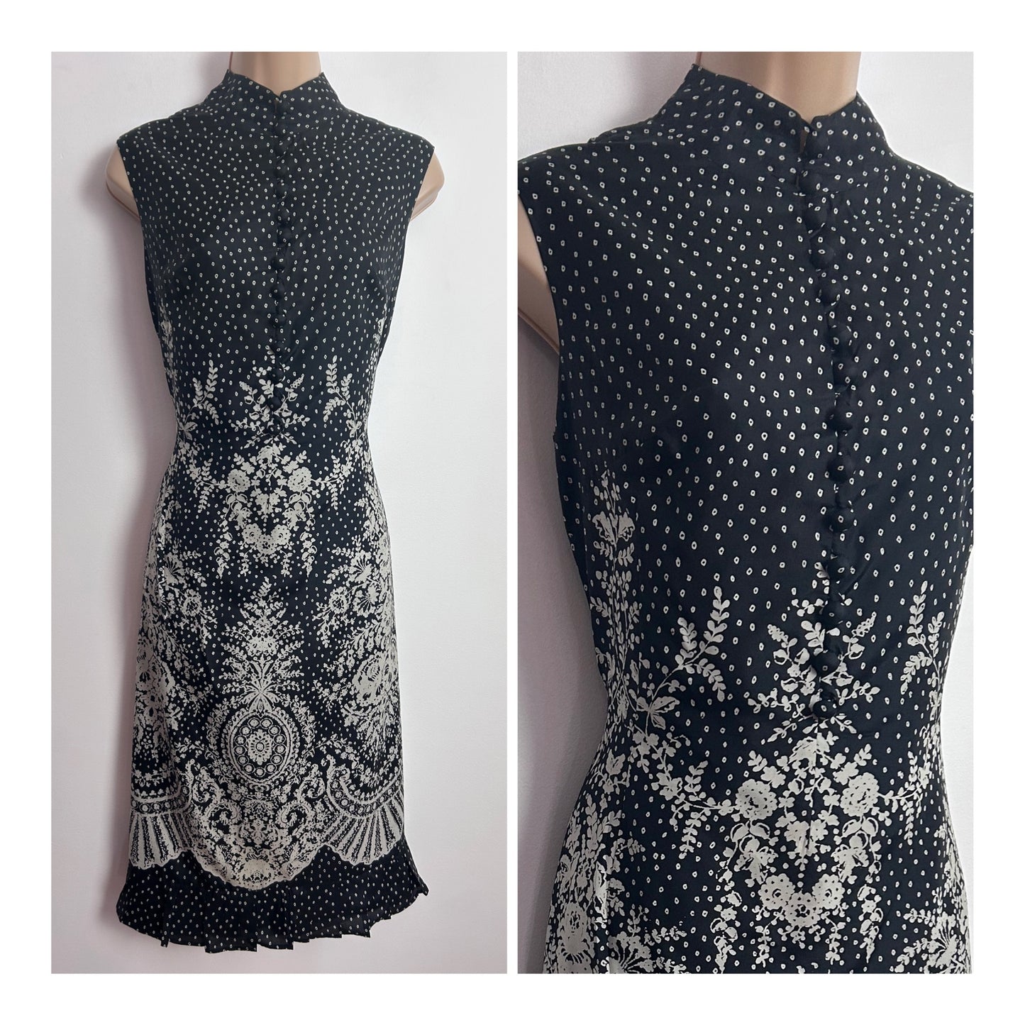Vintage 1960’s COUTURE INTERNATIONAL BOUTIQUE UK Size 12 Black & White Floral & Petal Print Mod Dress