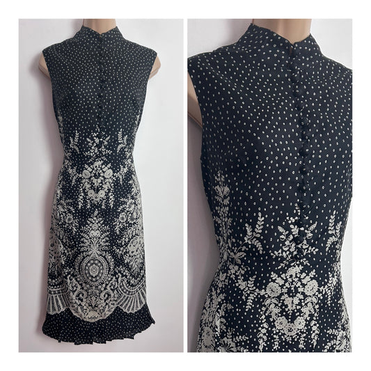 Vintage 1960’s COUTURE INTERNATIONAL BOUTIQUE UK Size 12 Black & White Floral & Petal Print Mod Dress