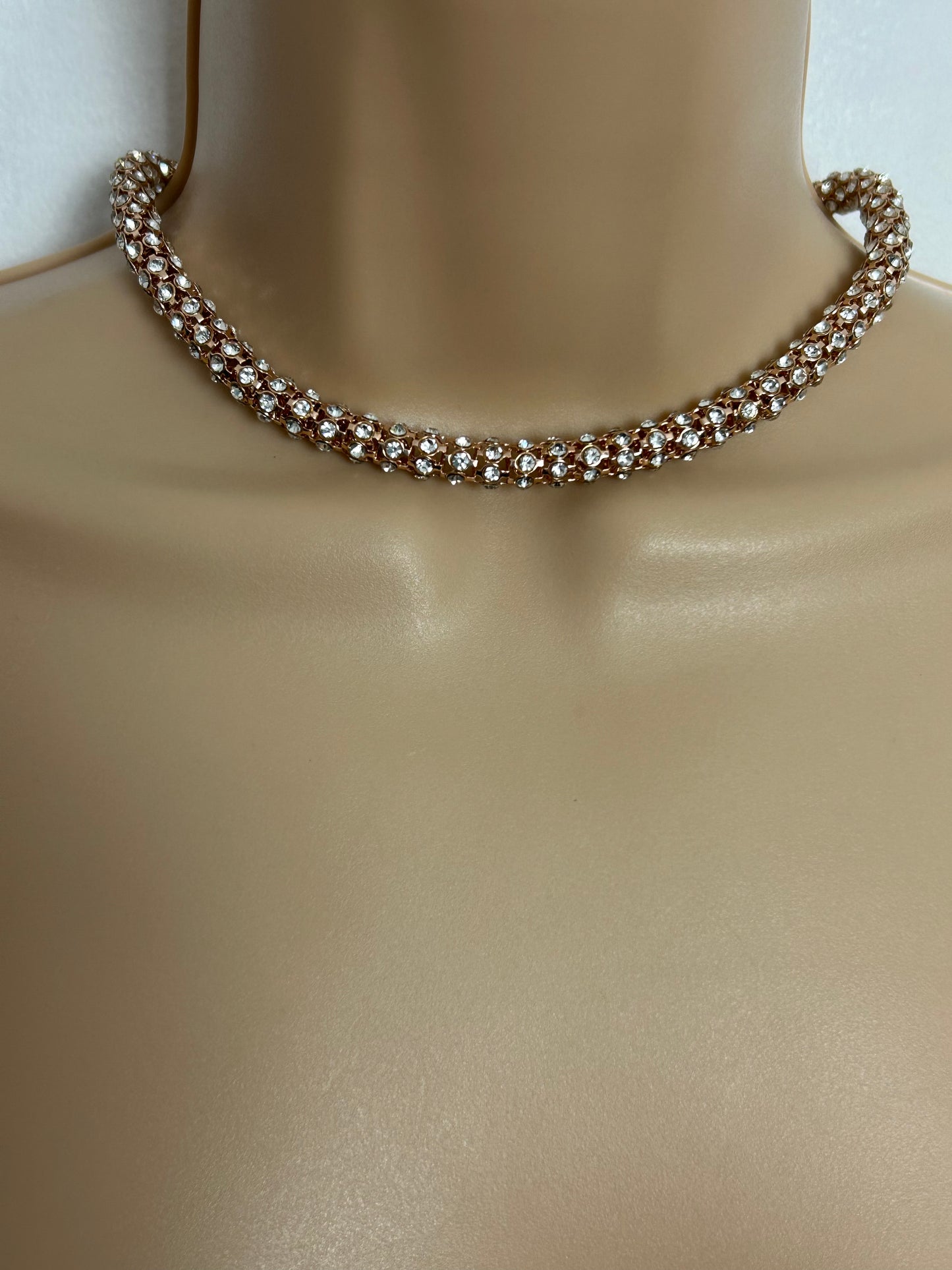 Modern Gold Tone Diamante Set Lightweight Choker Style Necklace With Toggle Clasp