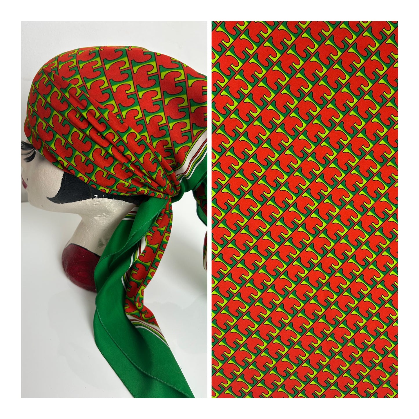 Vintage Green & Red Abstract Print Scarf Size 76cm x 76cm