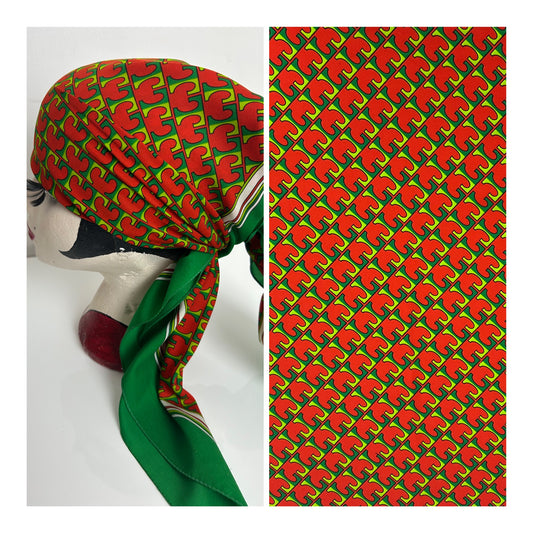 Vintage Green & Red Abstract Print Scarf Size 76cm x 76cm