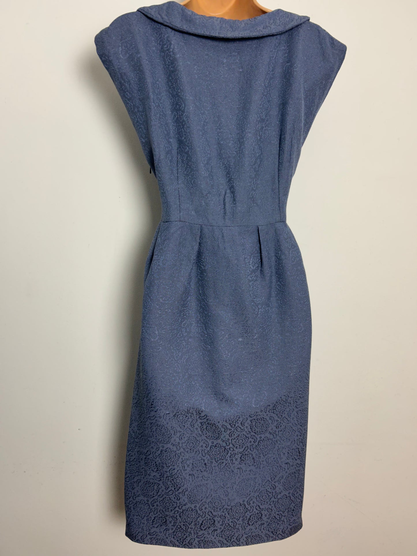 Vintage 1950s Size 8 Dusky Blue Jacquard Wiggle Dress