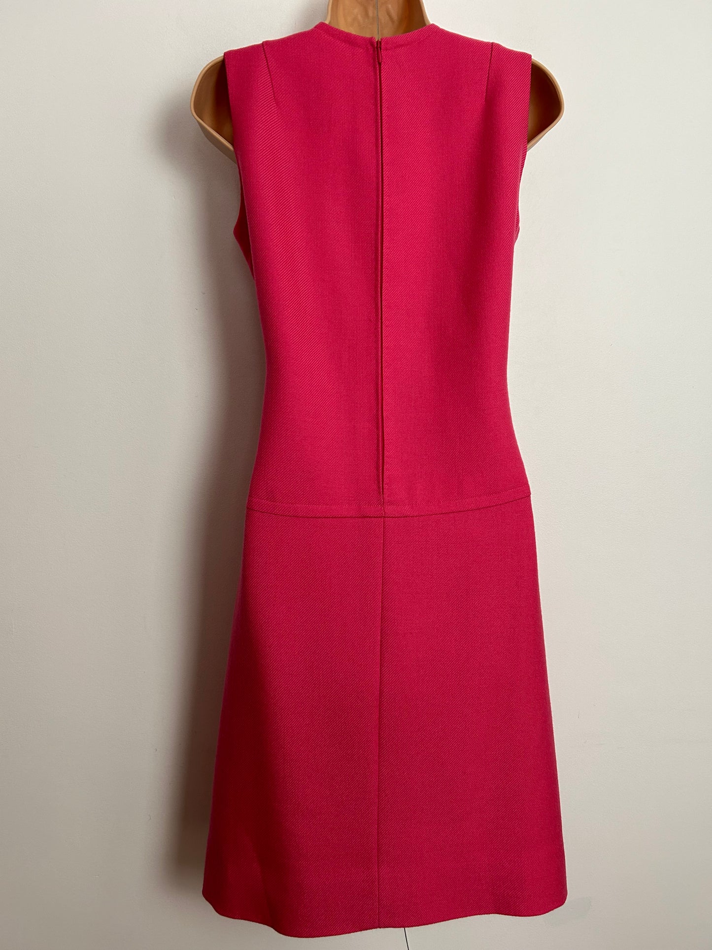 Vintage 1960s UK Size 8 Bubblegum Pink Sleeveless Wool Mix Mod Shift Dress