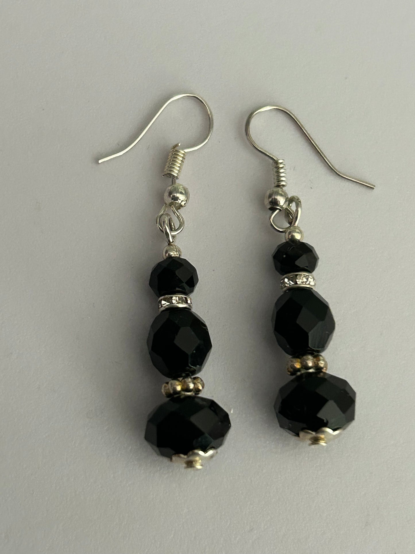 Vintage Gorgeous Black Faceted Glass Bead Dangle Earrings