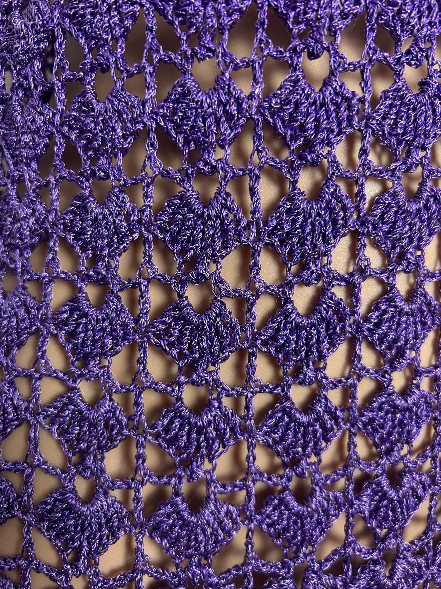 Vintage 1980s Size 12-14 Purple Glitter Crochet Sleeveless Party Occasion Midi Dress