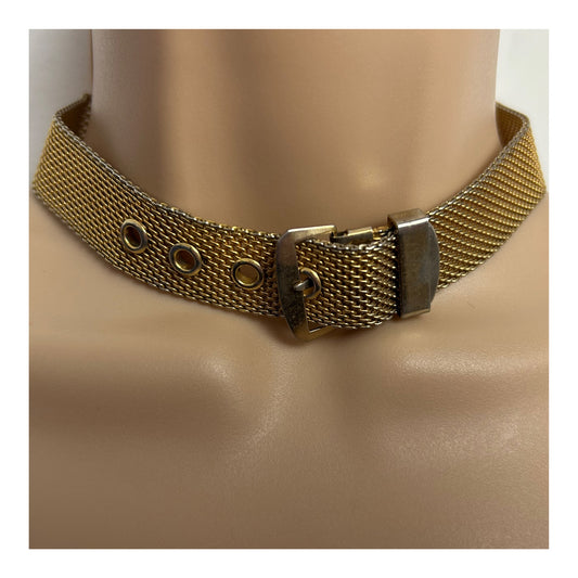 Vintage Gold Tone Mesh Belt Style Choker Style Necklace