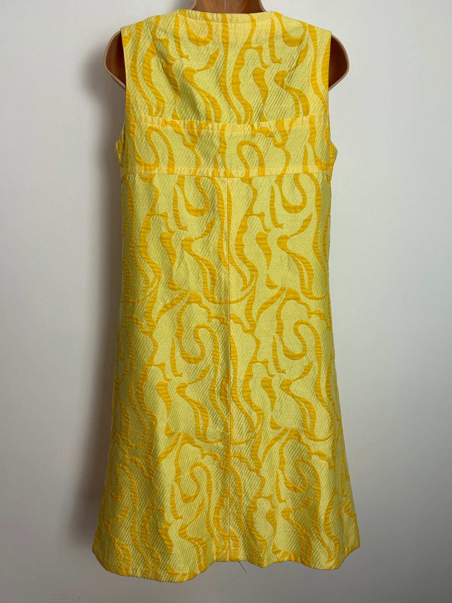 Vintage 1960s UK Size 10-12 FRANK USHER Yellow Slightly Textured Cotton Mix Sleeveless Shift Mod Dress