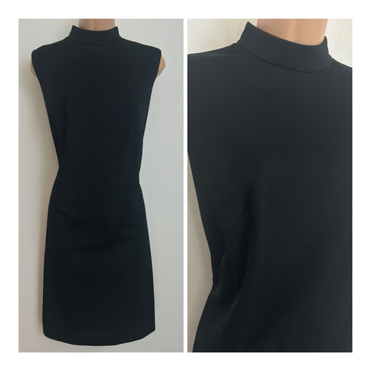 Vintage 1960s LADY BAIRNSWEAR Size 14 Black Sleeveless Crimplene Mod Shift Dress