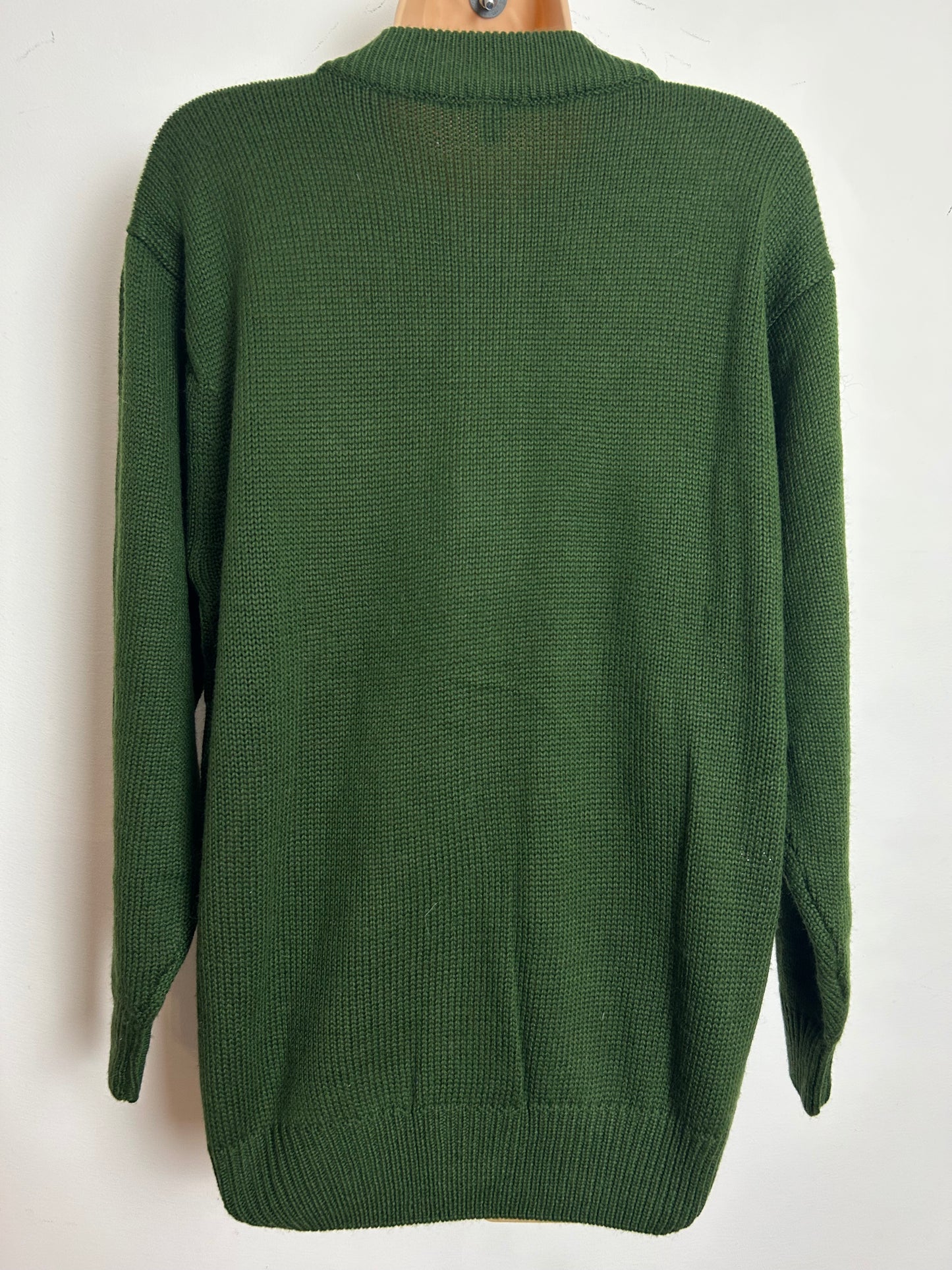 Vintage 1980s Up To Size 14 Dark Green Leaf Embroidered Wool Mix Cardigan