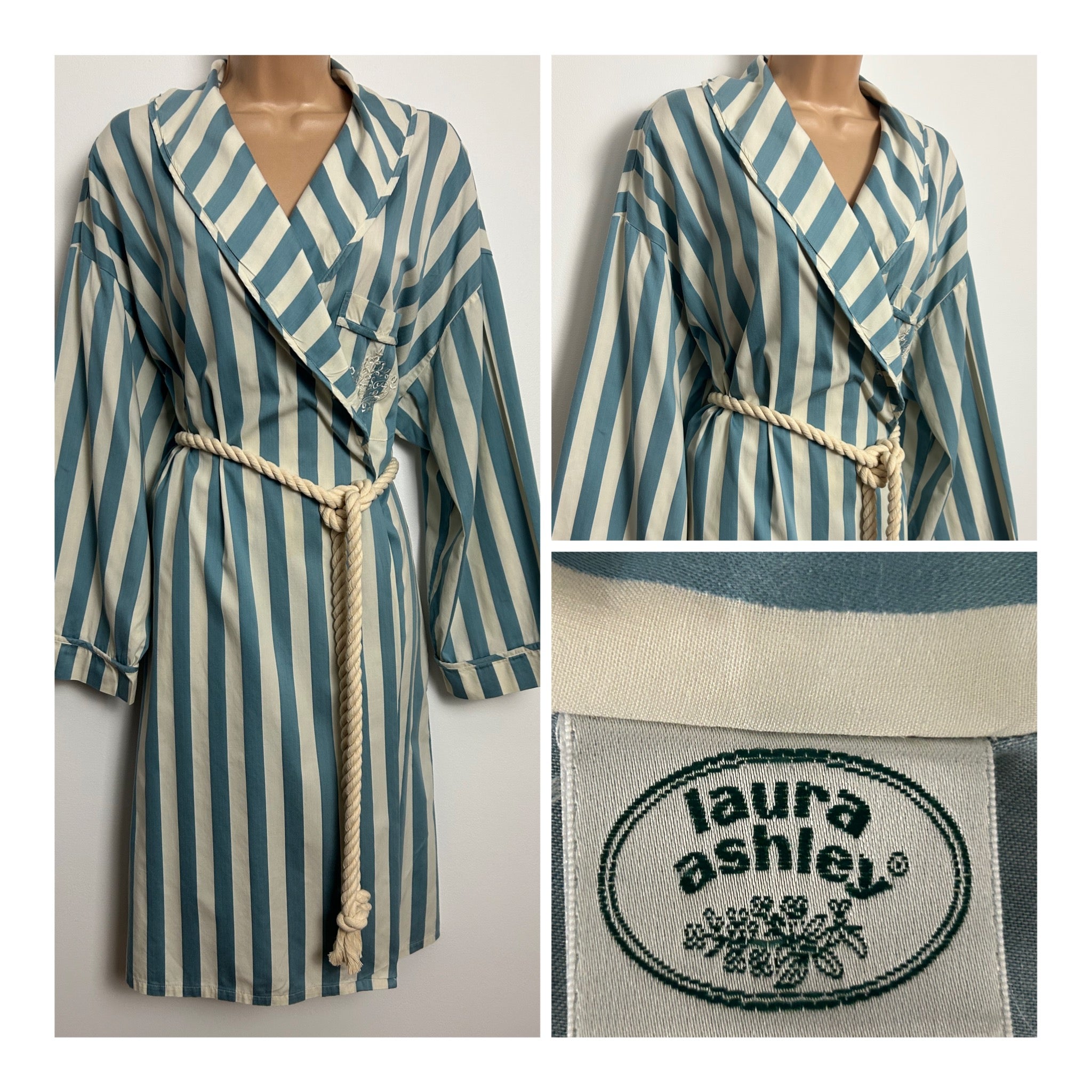 Laura Ritchie Merchandise Vintage 1980s LAURA ASHLEY Size 12-14 Blue & White Stripe Cotton Dress ...