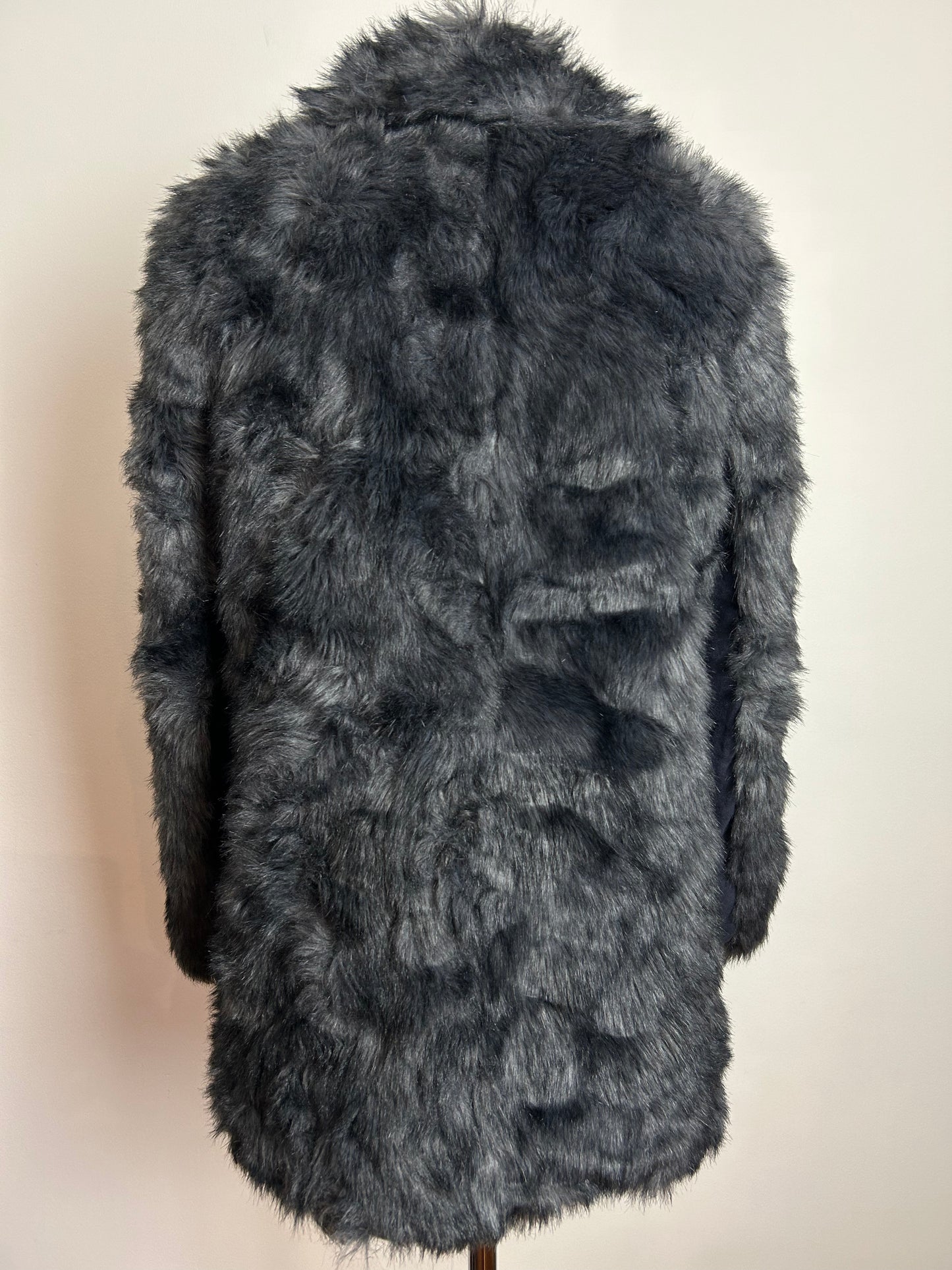 MODERN H&M Divided UK Size 10 Grey Faux Fur Coat Jacket
