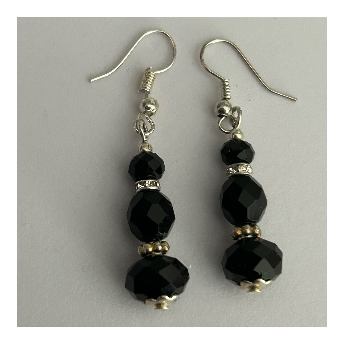 Vintage Gorgeous Black Faceted Glass Bead Dangle Earrings