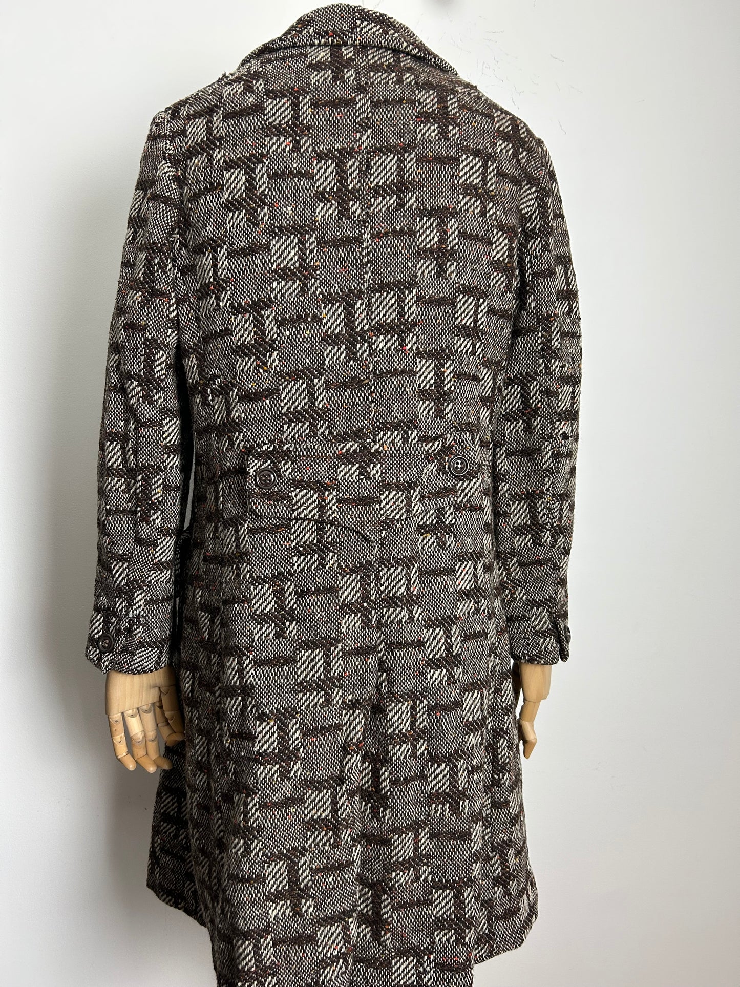 Vintage Early 1970s PEGGY LANE Size 12 Brown Tweed 70% Wool Double Breasted Winter Coat (Small Issue)