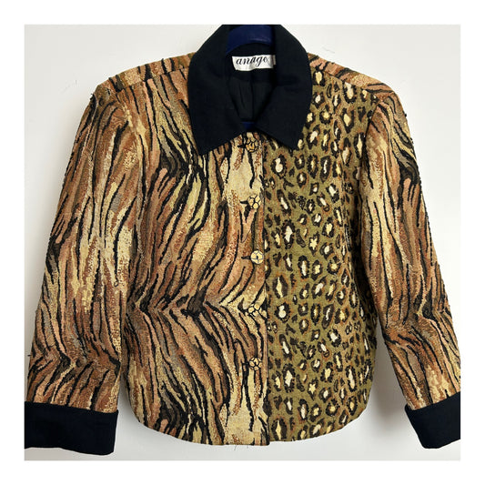 Vintage 1980s ANAGE Size 10-12 Gorgeous Tiger & Leopard Print Bead Embellished Indian Cotton Jacket/Shacket