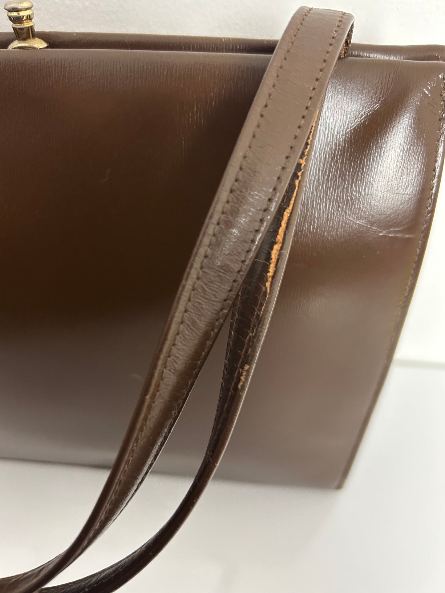 Vintage 1950s Dark Brown Leather Kelly Style Handbag