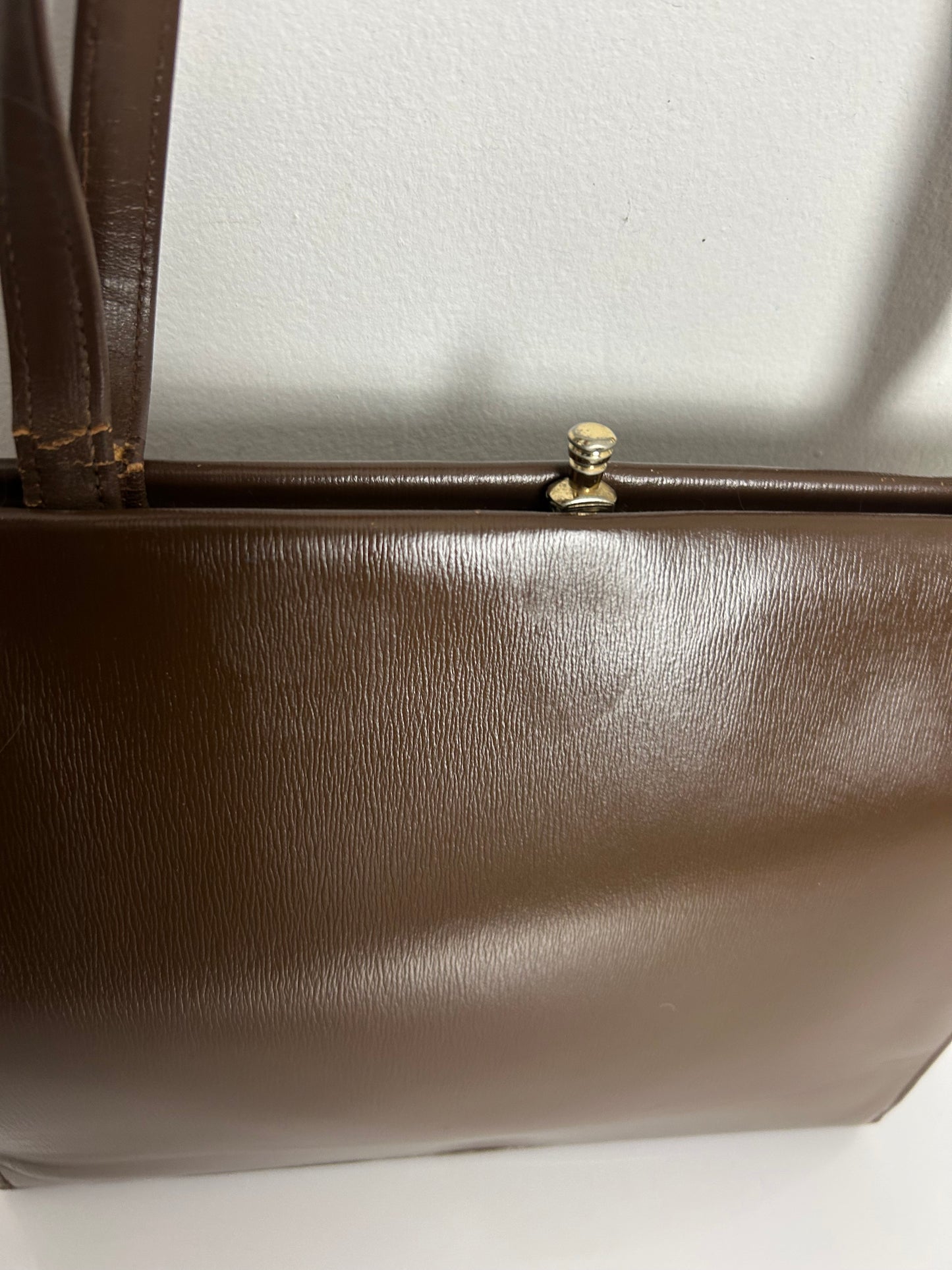 Vintage 1950s Dark Brown Leather Kelly Style Handbag