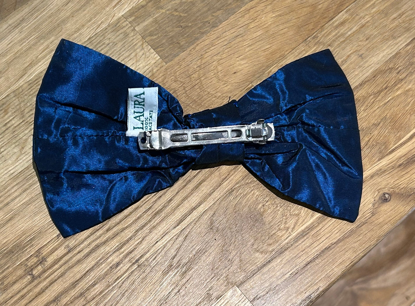 Vintage 1980s LAURA ASHLEY Made In Rep of Ireland Size 12 Midnight Blue Taffeta Maxi Length Evening Gown With Matching Bow Hair Clip