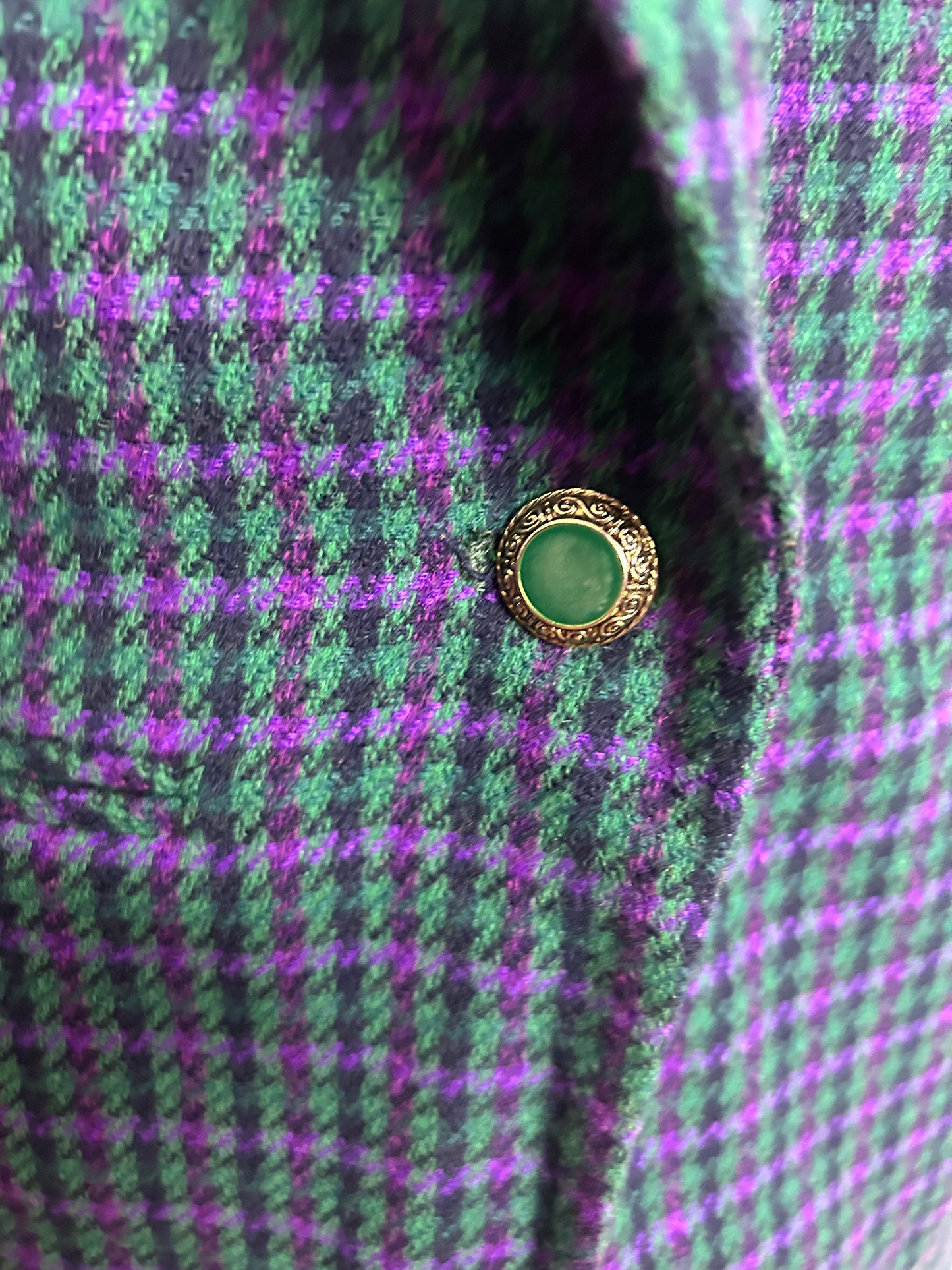 Vintage 1970s PENDLETON WOOLEN MILLS Size 10 Teal & Purple Virgin Wool Hounds Tooth Check Blazer