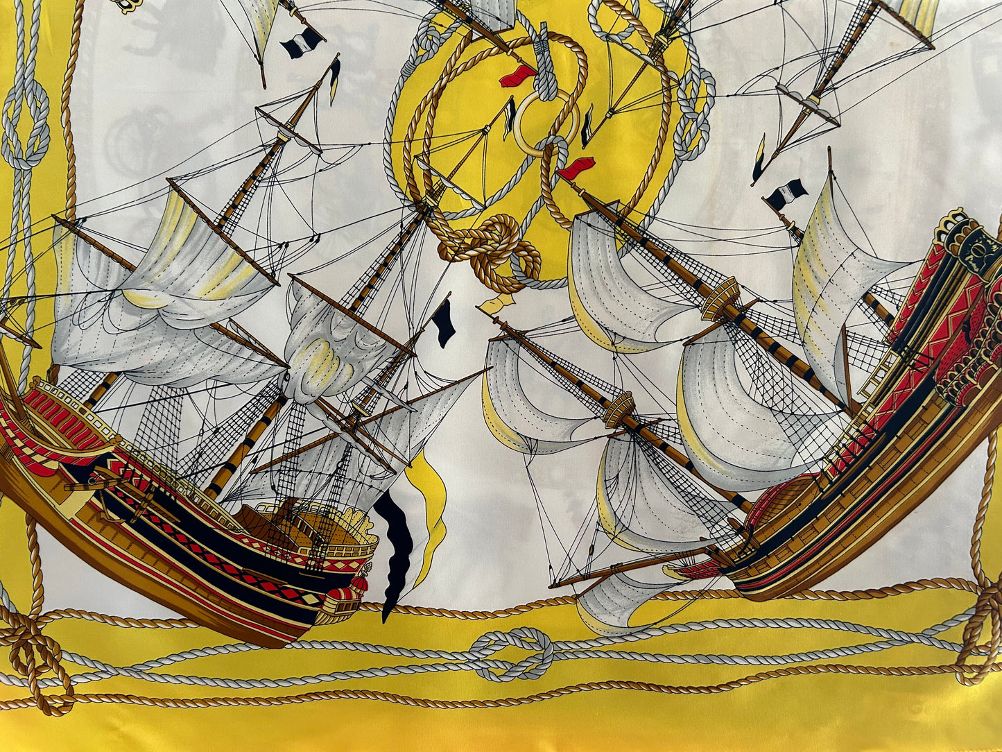 Vintage Large Yellow Galleon Ship Print Polyester Scarf 87cm x 89cm