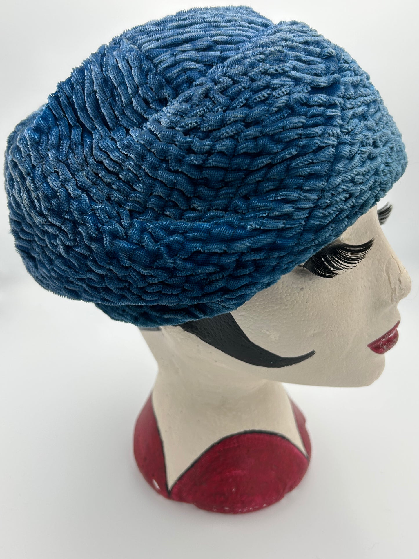 Vintage 1960s Petrol Blue Velvet Cloche/Turban Style Hat