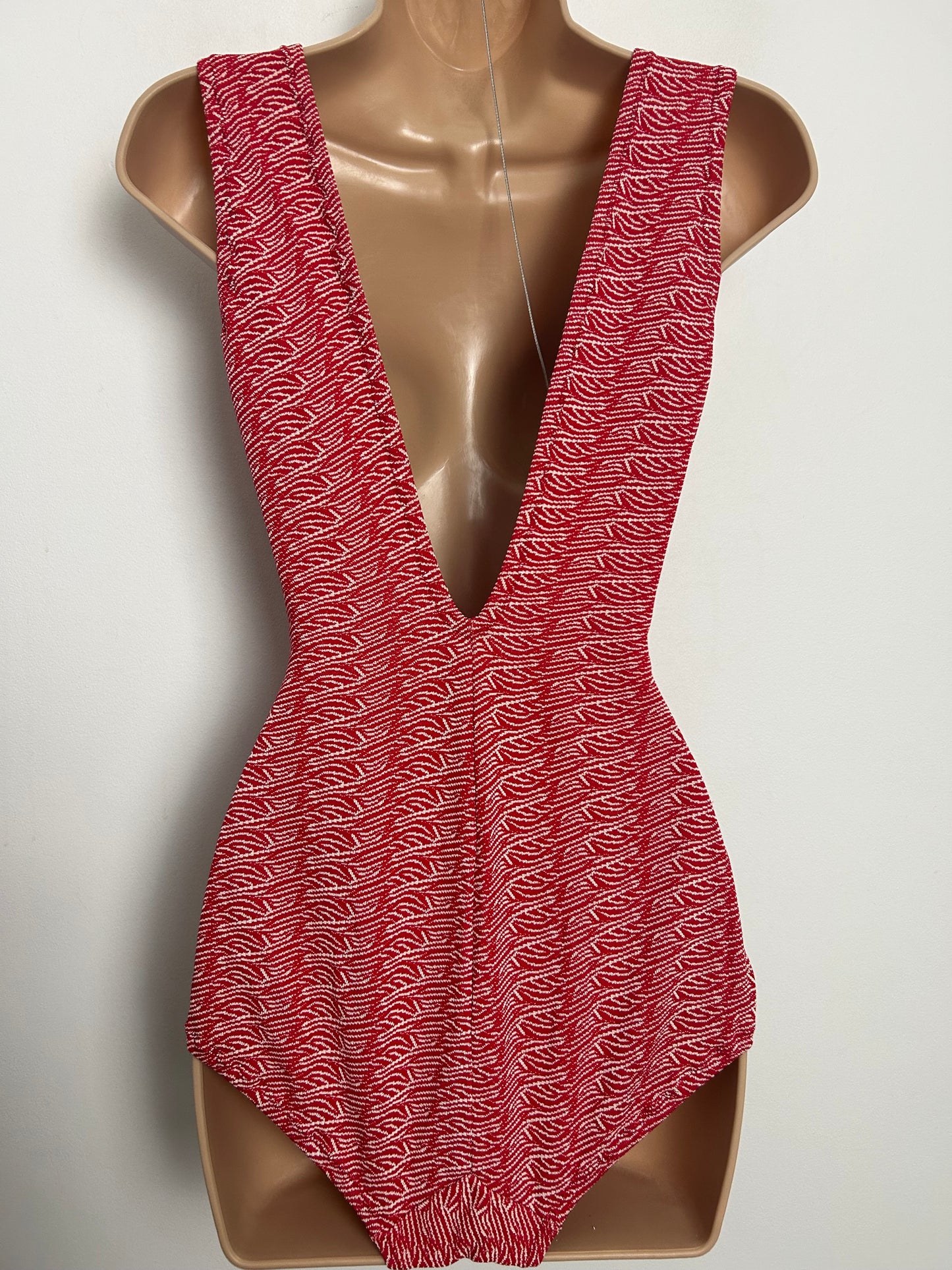 Vintage Late 1950s BALNEA PARIS Size 10 Red & White Pattern Padded Cup Swimsuit