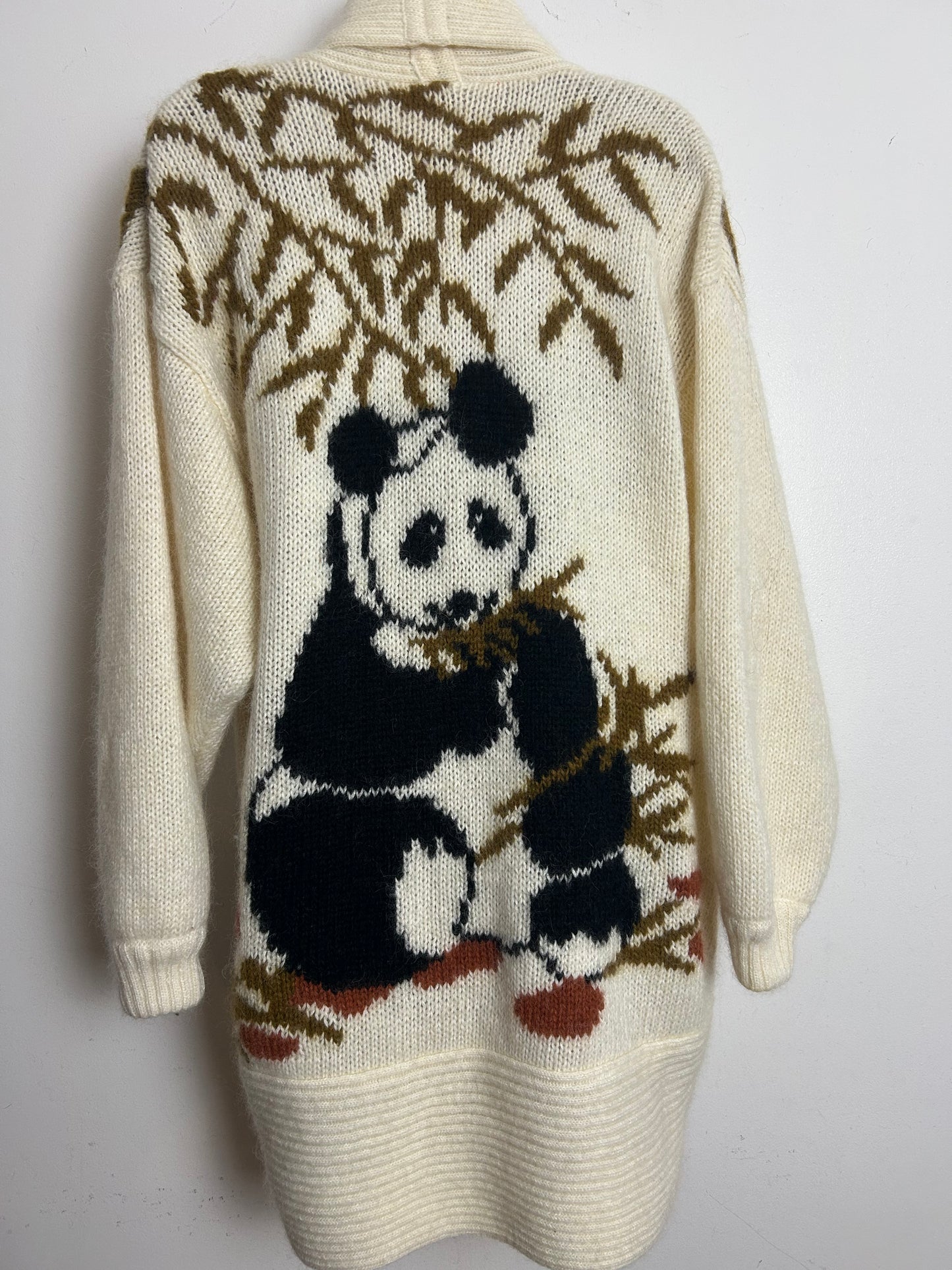 Vintage 1980s FEMI Up To Size 14-16 Gorgeous Cream Wool Mix Giant Panda Open Fronted Cardigan
