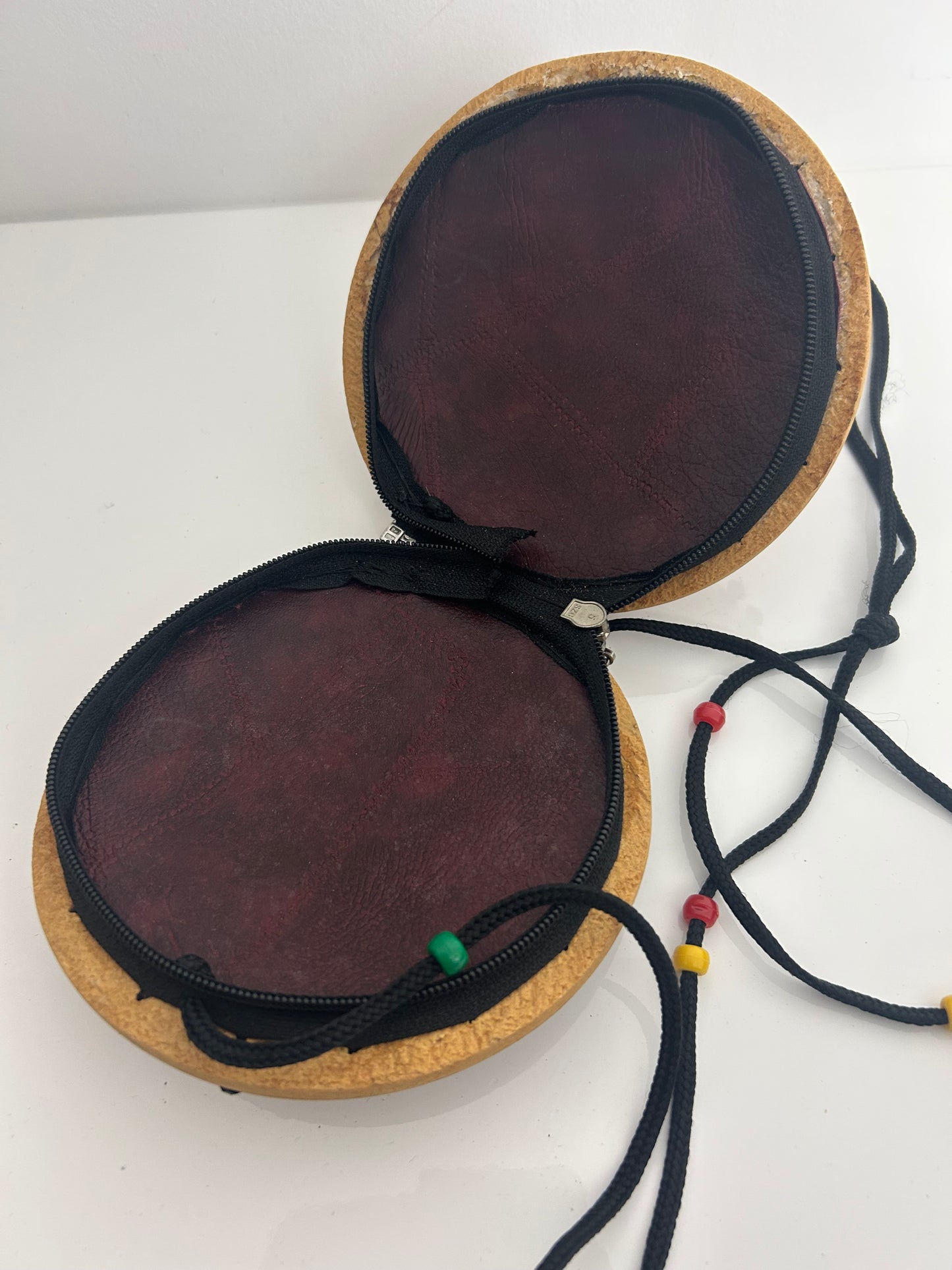 Hand Carved Hand Pained Jamaican Wooden Disc Small Purse